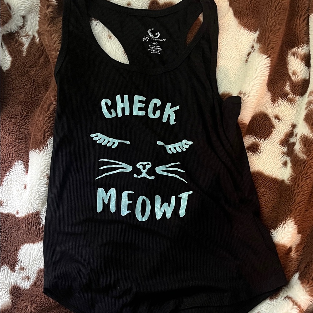 Pj Couture Black Cat Tank with Check Meowt Design
